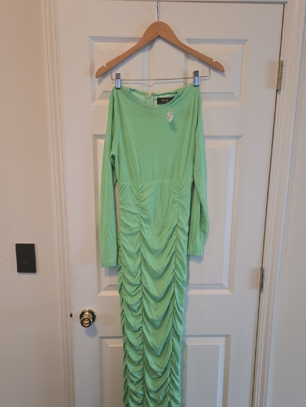 AKIRA Long Sleeve Ruched Maxi Dress in Mint Green